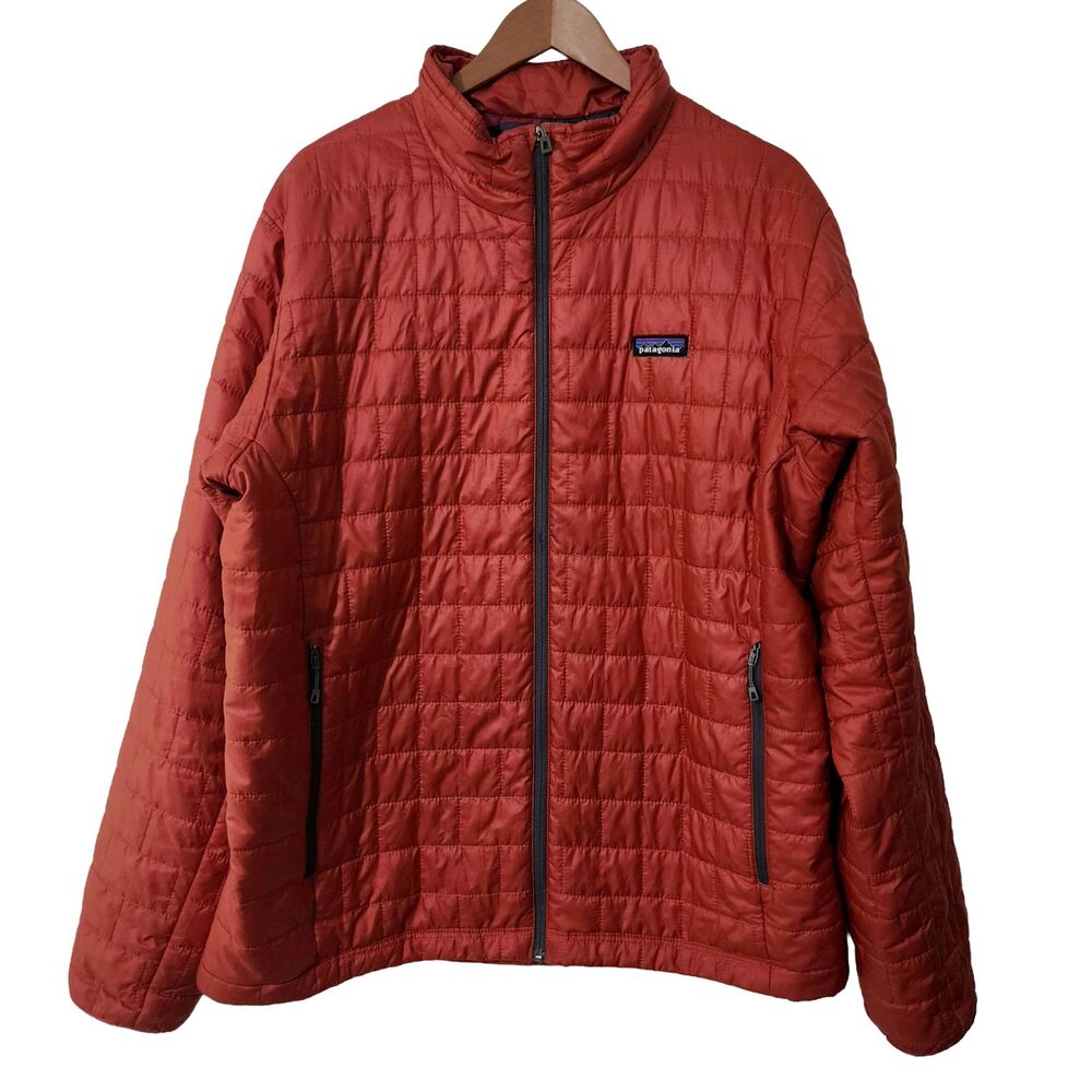 Patagonia Nano Puff Jacket #84212 Full-Zip Orange Burr Quilted Polyester Mens XL